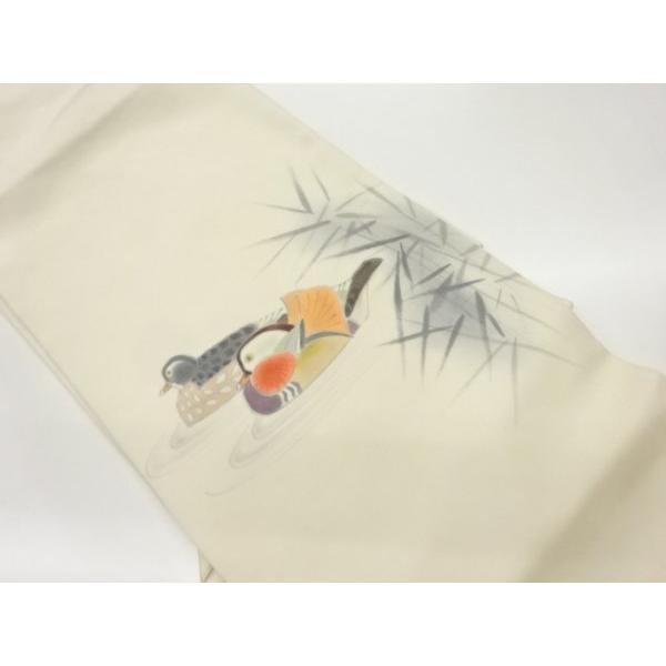 塩瀬銀駒刺繍抽象葉模様名古屋帯【中古】【着】【名古屋帯】 宗sou 白