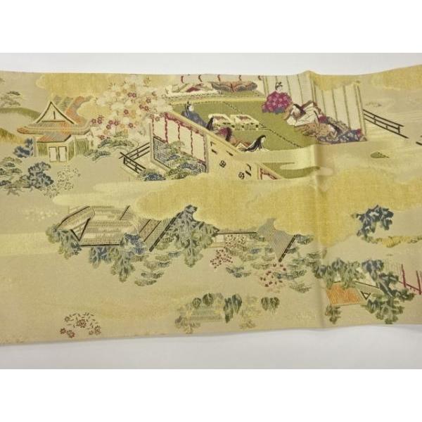 B 本金箔總通柄 源氏物語絵巻 金糸 正絹 全通 袋帯 フォーマル O63 ys7529632; 宗sou 本金箔源氏物語絵巻織出し袋帯【着】 : お茶道具