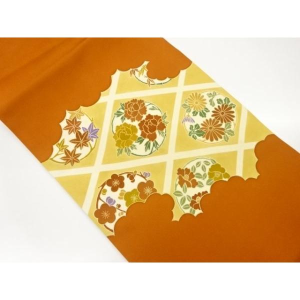 ys7575172; 宗sou 塩瀬金彩金駒刺繍格子に花丸文模様名古屋帯【着 