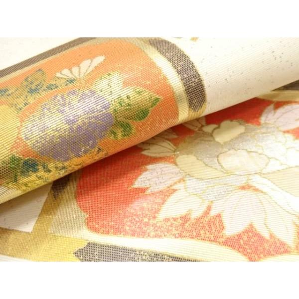 金彩牡丹に梅・花々模様名古屋帯【中古】【着】【名古屋帯】 宗sou