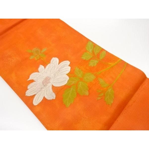 宗sou 絽花模様刺繍名古屋帯【リサイクル】【着】 家屋に紅葉・草葉