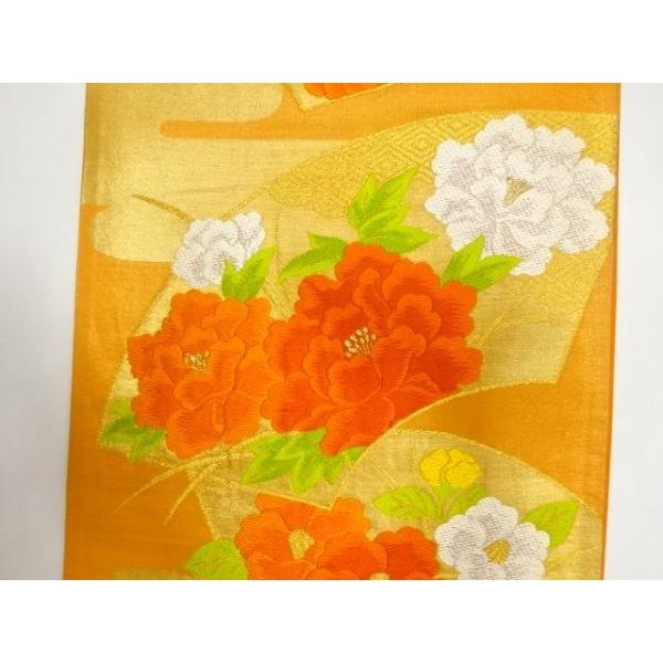 ys7814577; 宗sou 地紙に菊・牡丹・椿模様織り出し袋帯（材料