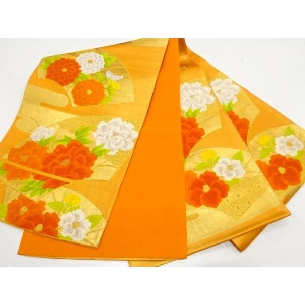ys7814577; 宗sou 地紙に菊・牡丹・椿模様織り出し袋帯（材料
