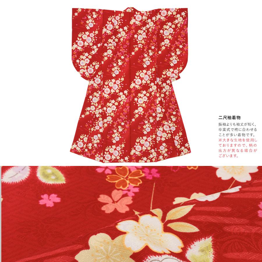 新品未使用◆ジュニア着物　卒業式　十三参り　ジュニア用二尺袖着物 赤花柄 楽天市場】ジュニア着物レンタル 赤×ピンク桜ぼかし jk003