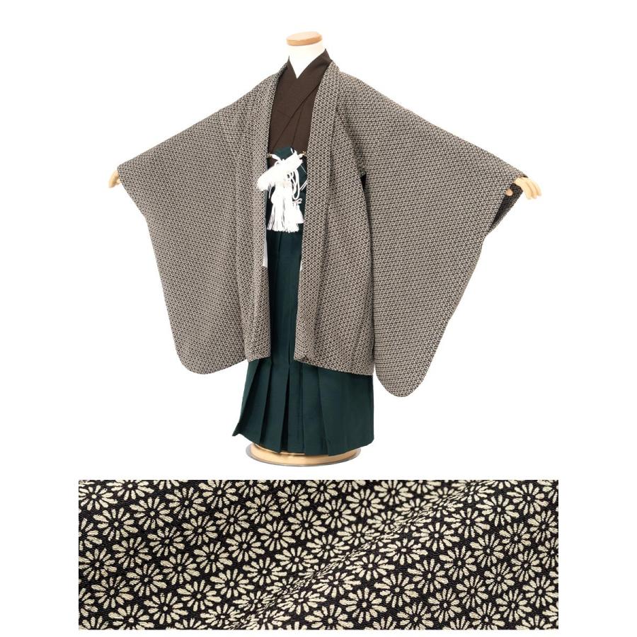 七五三 着物 3歳 販売 三歳 着物 男の子 袴 江戸小紋柄 黒系 茶色 ブラウン 緑 菊菱 無地 レトロ モダン 和服 和装 子供_1