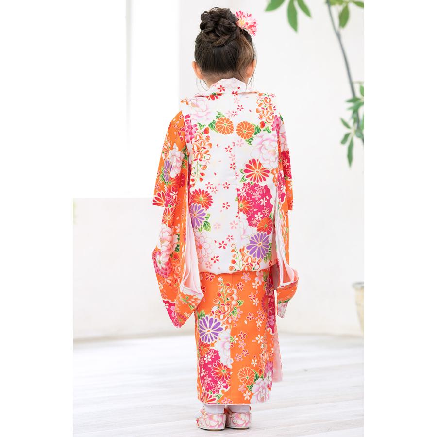 七五三 着物 3歳 購入 レトロ モダン 白 橙色 オレンジ 牡丹 桜 菊 胡蝶蘭 被布コート 着物 長襦袢 伊達衿 草履 髪飾り 巾着 3才 女児 七五三 3sai317m 3401 きもの館 創美苑 通販 Yahoo ショッピング