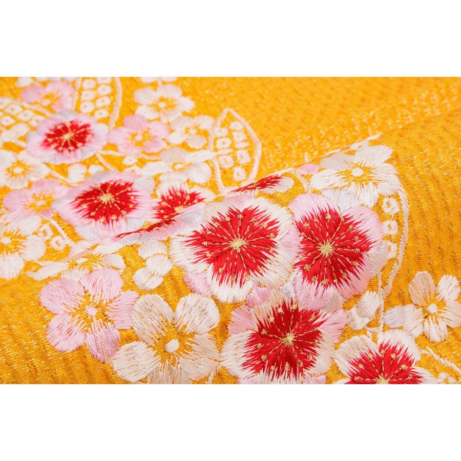 未使用　振袖用　正絹帯揚げ(オレンジグラデーションに刺繍)&amp;正絹リバーシ　伊達襟 OA-C-K0050-T0040-0060/【在庫処分品】振袖用帯揚げ/MO3000/カトレア