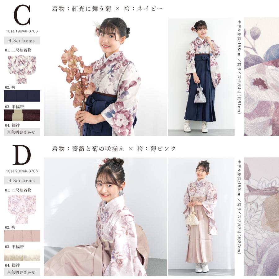 卒業式用　袴　着物セット pom ponette ブルー　はな柄　ストライプ pom ponette(ベビー、キッズ) レンタル ポンポネットブランド 袴