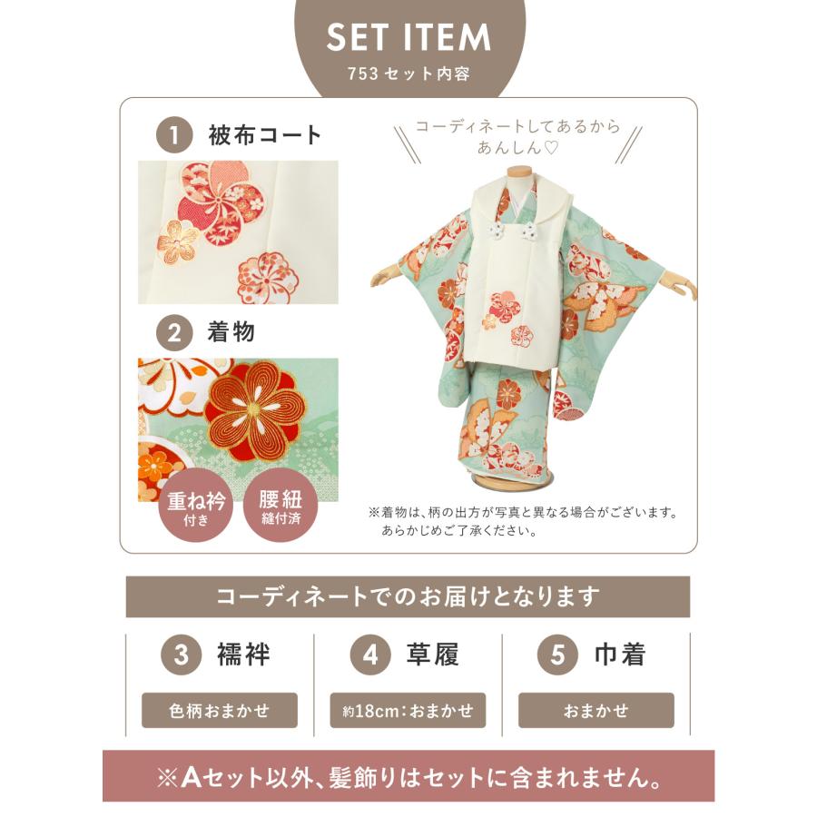 SOUBIEN（創美苑） 七五三 着物 3歳 女の子 着物セット 被布 襦袢 草履