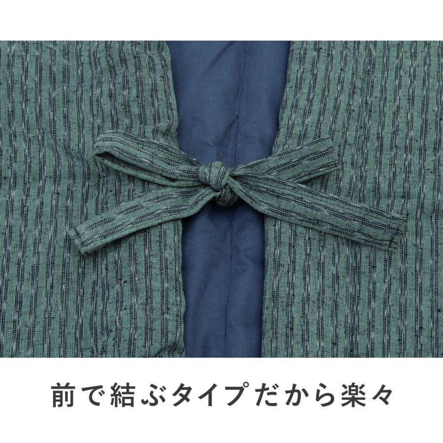 半纏 メンズ はんてん 綿入り 冬 あったか 男性 部屋着 防寒 グレー 紺 緑 黒 板締め 久留米織 手づくり 先染め 光延織物 ハンテン どてら 日本製 M L | SOUBIEN | 05
