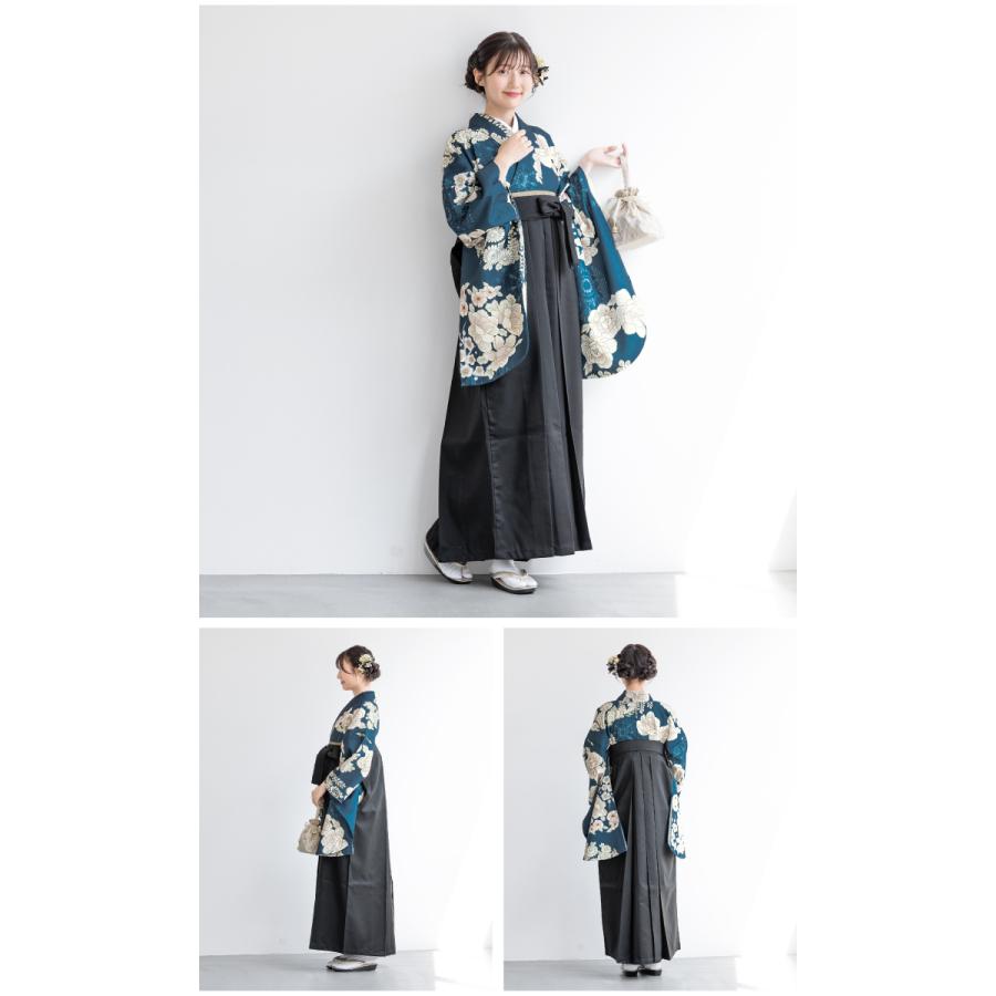 袴セット 卒業式 大学生 レディース 女性 女の子 小学生 ジュニア 袴 4点セット floro 緑 紺 白 赤 黒 ピンク 梅 椿 二尺袖 着物 襦袢 帯 販売 創美苑の画像