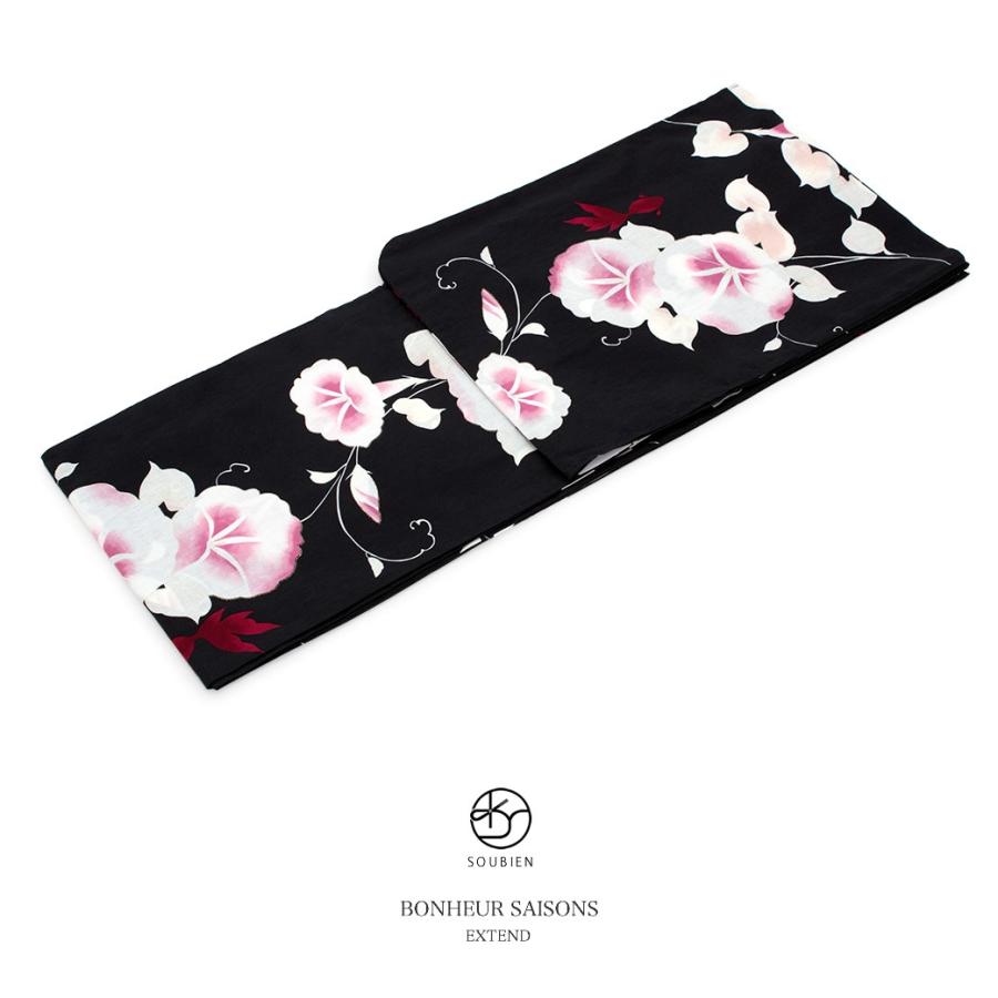 浴衣 レディース bonheur saisons ボヌールセゾン 黒 ブラック 赤 ピンク 朝顔 アサガオ 花 金魚 ラメ 綿麻 夏祭り 花火大会 女性用 仕立て上がり 【フリーサイズ】【送料無料】 SOUBIEN（創美苑） 浴衣 レディース 単品 bonheur saisons ボヌール