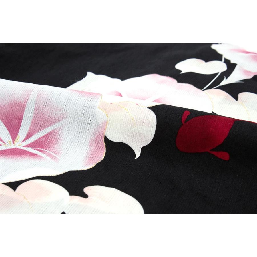 浴衣 レディース bonheur saisons ボヌールセゾン 黒 ブラック 赤 ピンク 朝顔 アサガオ 花 金魚 ラメ 綿麻 夏祭り 花火大会 女性用 仕立て上がり 【フリーサイズ】【送料無料】 SOUBIEN（創美苑） 浴衣 レディース 単品 bonheur saisons ボヌール