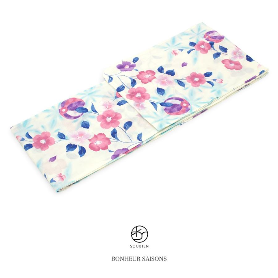 浴衣 レディース 単品 bonheur saisons ボヌールセゾン 紺 ネイビー 白