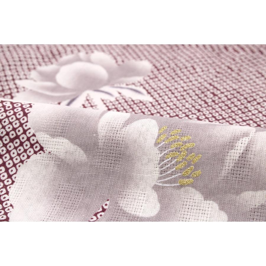 浴衣 レディース bonheur saisons ボヌールセゾン 紫色 パープル 鹿の子 牡丹 ぼたん 花柄 露芝 ラメ 綿麻 手捺染 手縫い 夏祭り 花火大会 女性用 仕立て上がり 【フリーサイズ】【送料無料】 SOUBIEN（創美苑） 浴衣 レディース 単品 bonheur saisons ボヌール