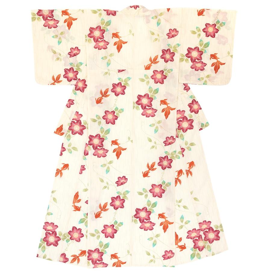 浴衣 レディース bonheur saisons ボヌールセゾン 白系 アイボリー 赤 鉄線花 クレマチス 金魚 雨縞 綿 変わり織り 夏祭り 花火大会 女性用 仕立て上がり【送料無料】 bonheur saisons（ボヌールセゾン） 浴衣 レディース 白系 赤 鉄線花