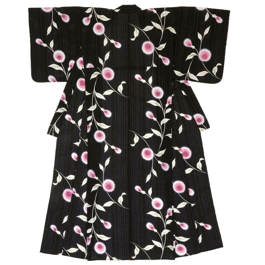 浴衣 レディース bonheur saisons ボヌールセゾン 黒 ブラック アザミ 花 フラワー よろけ縞 綿 紅梅織り 夏祭り 花火大会 女性用 仕立て上がり SOUBIEN（創美苑） 浴衣 レディース bonheur saisons 黒 ブラック