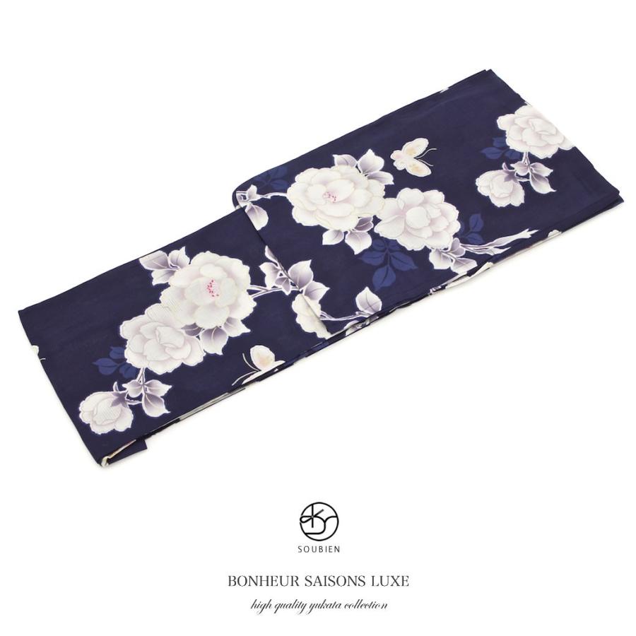 人気絶頂 浴衣 レディース 単品 Bonheur Saisons ボヌールセゾン 濃紺 ネイビー 白 ホワイト 薔薇 バラ 蝶 綿 女性用 ラメ フリー 送料無料 日本全国送料無料 Mobil Sportscafe Az