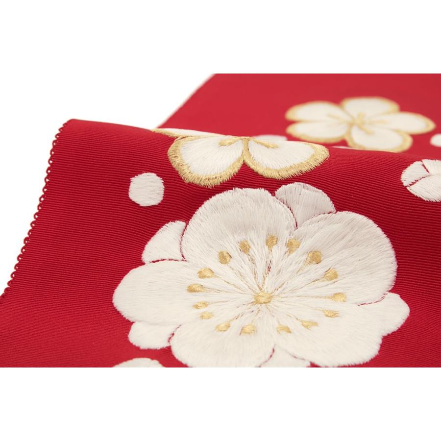 SOUBIEN（創美苑） 半襟 刺繍 振袖 半衿 成人式 赤 レッド 梅 花 正絹