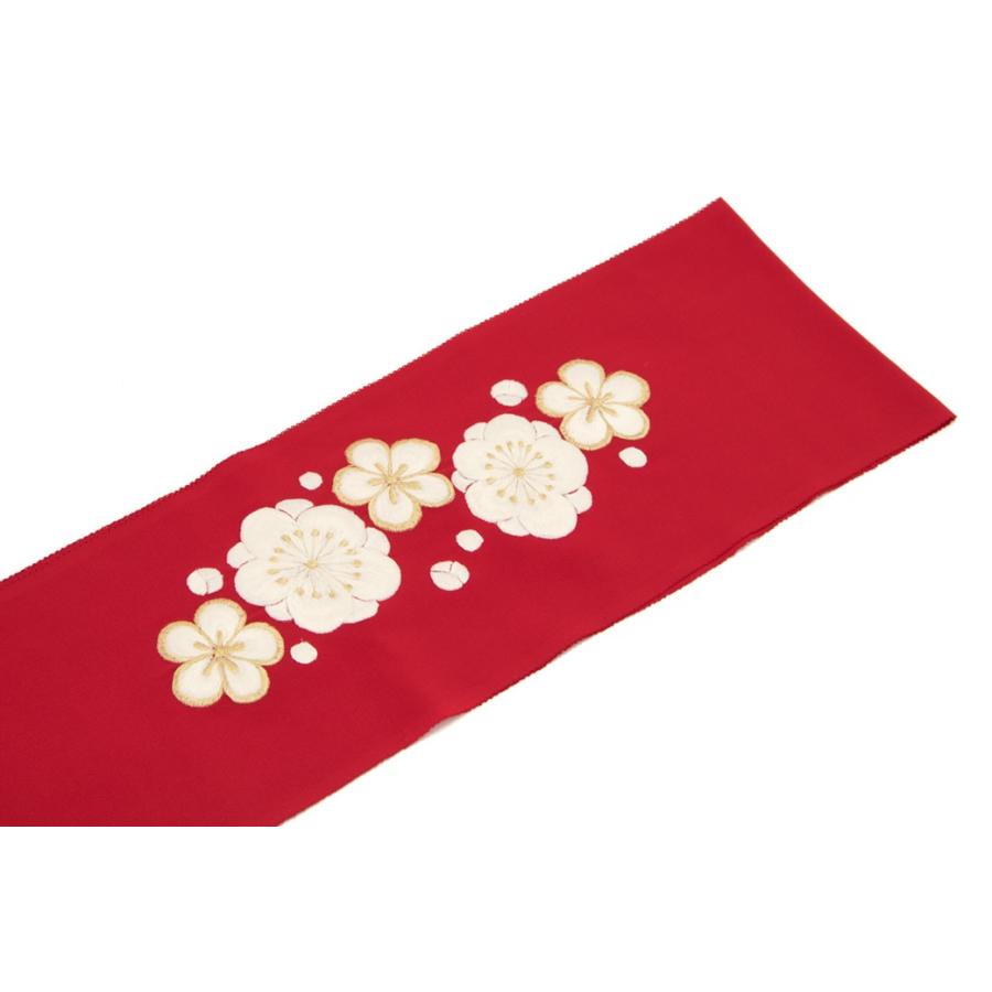 SOUBIEN（創美苑） 半襟 刺繍 振袖 半衿 成人式 赤 レッド 梅 花 正絹