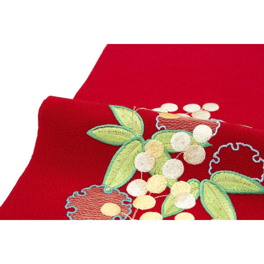 SOUBIEN（創美苑） 半襟 刺繍 振袖 半衿 成人式 赤系 レッド 南天 雪輪