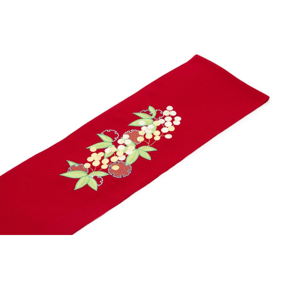 SOUBIEN（創美苑） 半襟 刺繍 振袖 半衿 成人式 赤系 レッド 南天 雪輪