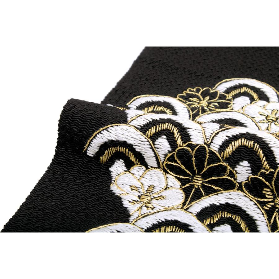 SOUBIEN 半襟 刺繍 振袖 半衿 成人式 黒 ブラック 青海波 菊 桜 縮緬