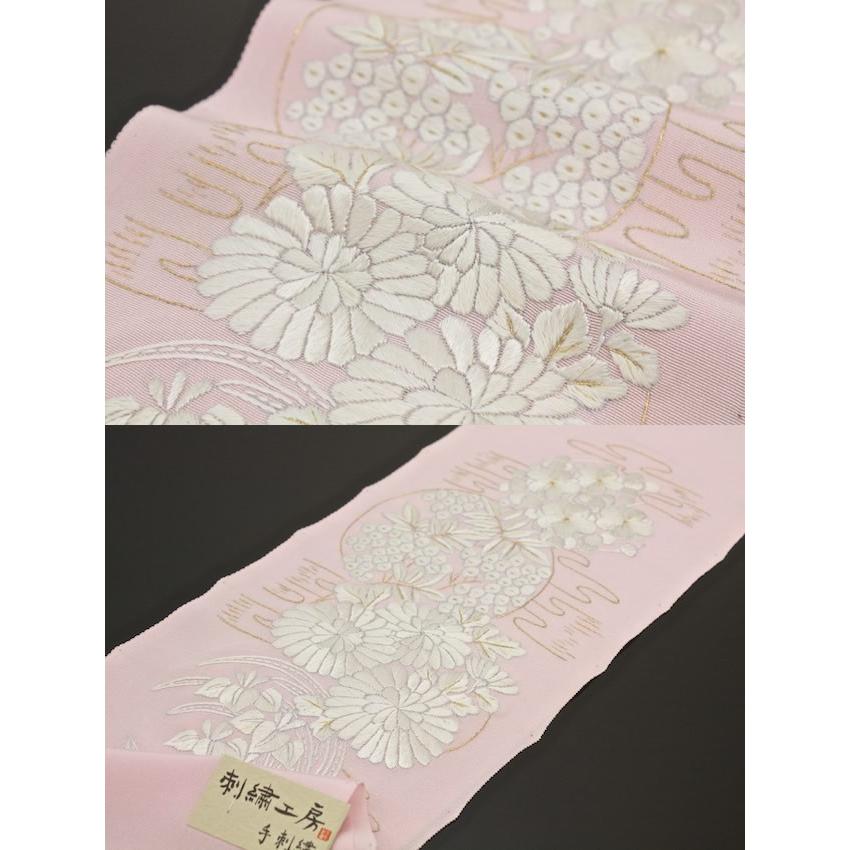 SOUBIEN（創美苑） 半襟 刺繍 振袖 半衿 成人式 菊 金糸 花流水 正絹