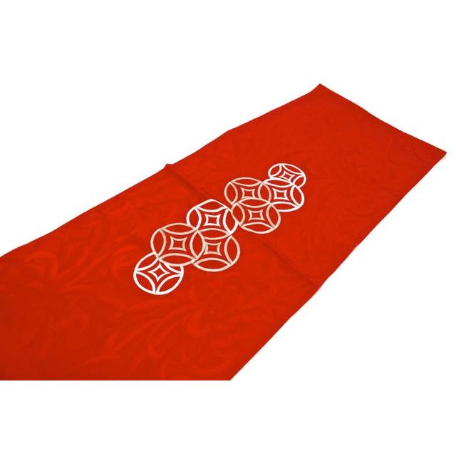 帯揚げ 振袖 成人式 振袖用 正絹 朱赤 レッド 七宝 菊 花 片面刺繍 地