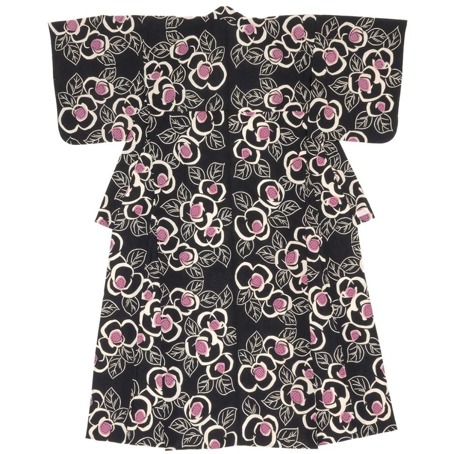 浴衣 レディース 単品 大人 レトロ 女性 そしてゆめ 黒 ブラック 椿 ツバキ 30代 40代 50代 綿 モダン 夏 注染 日本製 仕立て上がり 【フリーサイズ】【送料無料】 SOUBIEN（創美苑） 浴衣 レディース レトロ 単品 大人 女性 そしてゆめ