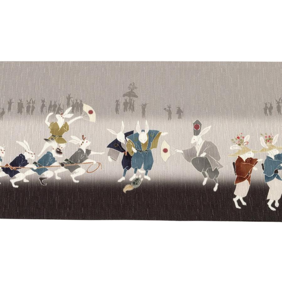 半幅帯 正絹 モダン リバーシブル WA・KKA 浴衣 夏 両面 2way 灰色系  