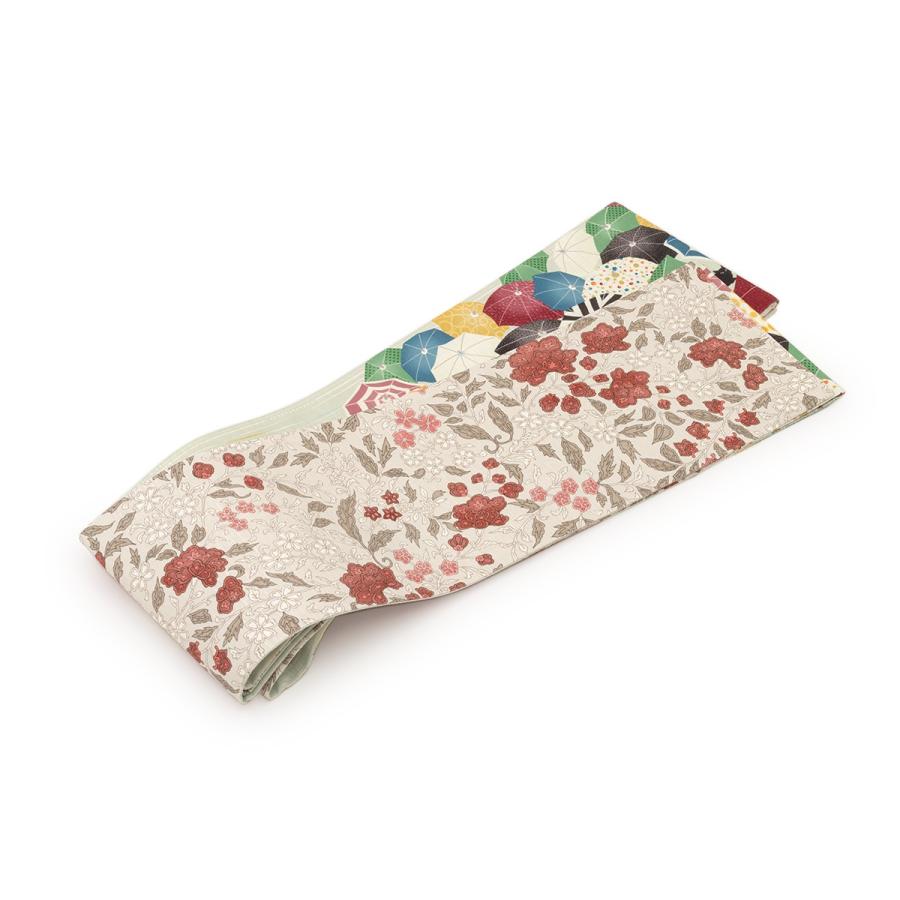 半幅帯 正絹 モダン リバーシブル WA・KKA 浴衣 夏向き 両面 2way 薄緑