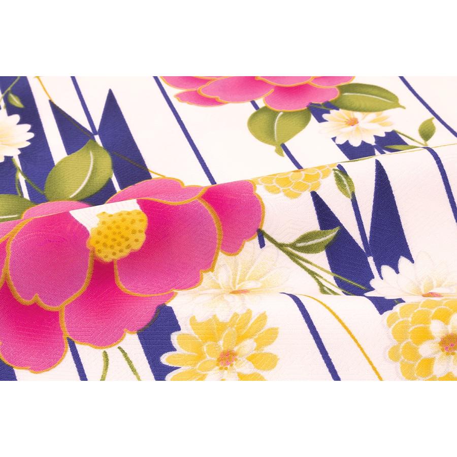 卒業式 女の子 小学校 袴用二尺袖着物 bonheur saisons レトロモダン ピンク 紺色 クリーム 椿 ツバキ 矢羽根縞 十三参り 13歳 ハイジュニア キッズ 小振袖 仕立て上がり SOUBIEN（創美苑） 卒業式 女の子 小学校 袴用二尺袖着物 bonheur