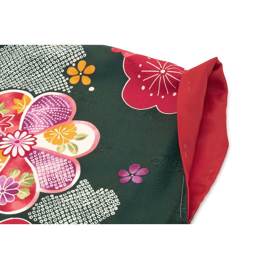 卒業式 女の子 小学校 袴用二尺袖着物 bonheur saisons レトロモダン 緑 グリーン 梅 うめ 鹿の子 花 十三参り 13歳 ハイジュニア キッズ 小振袖 仕立て上がり SOUBIEN（創美苑） 卒業式 女の子 小学校 袴用二尺袖着物 bonheur