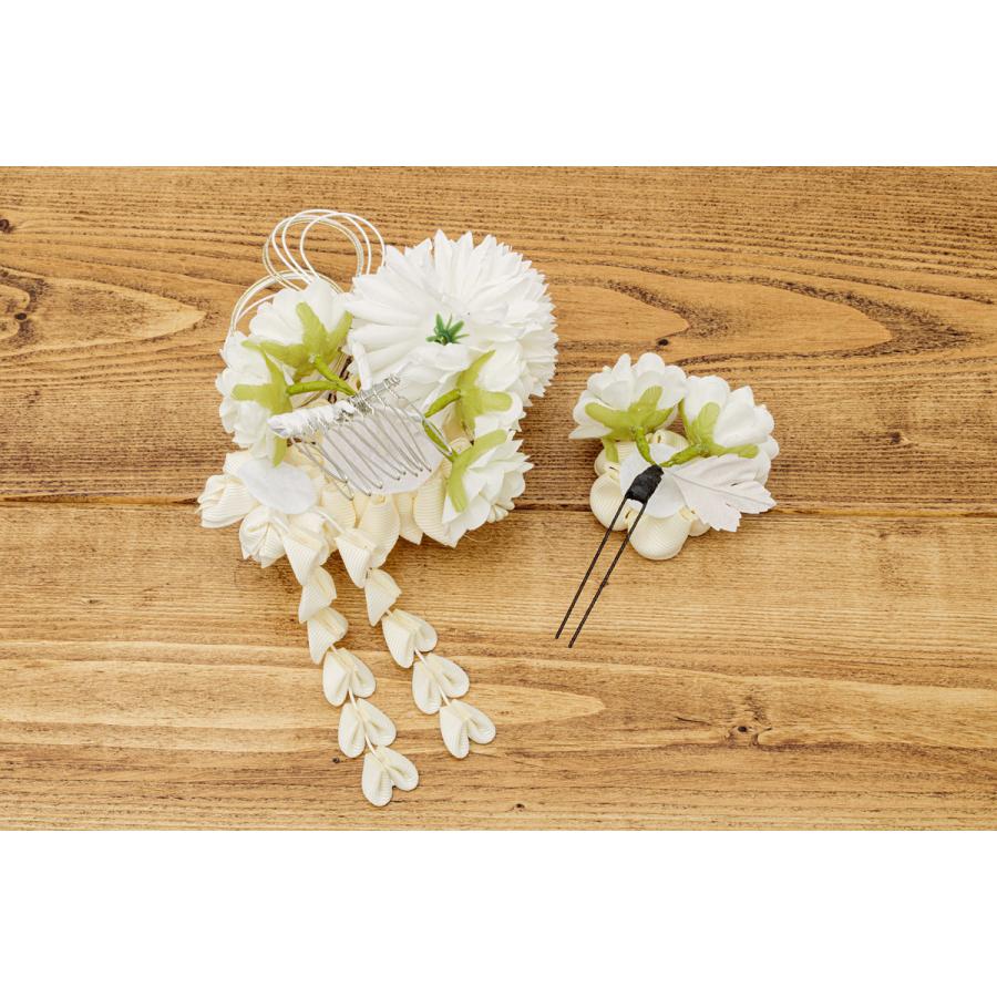 SOUBIEN（創美苑） 成人式 髪飾り 水引 白 つまみ細工 ゴールド 2点