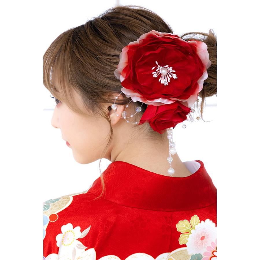 SOUBIEN（創美苑） 成人式 髪飾り 赤 花 2点セット レッド 銀色