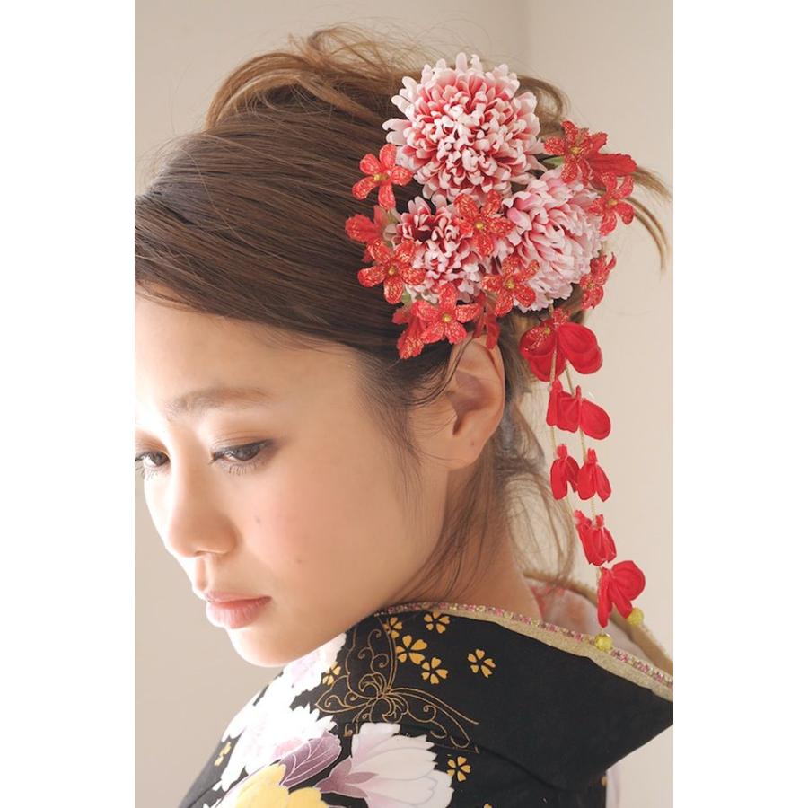 セットアップ レッド フラワー 花 卒業式袴髪飾り 成人式振袖髪飾り 髪飾り 菊 ブラ かんざし 髪飾り Pathwaysfl Org