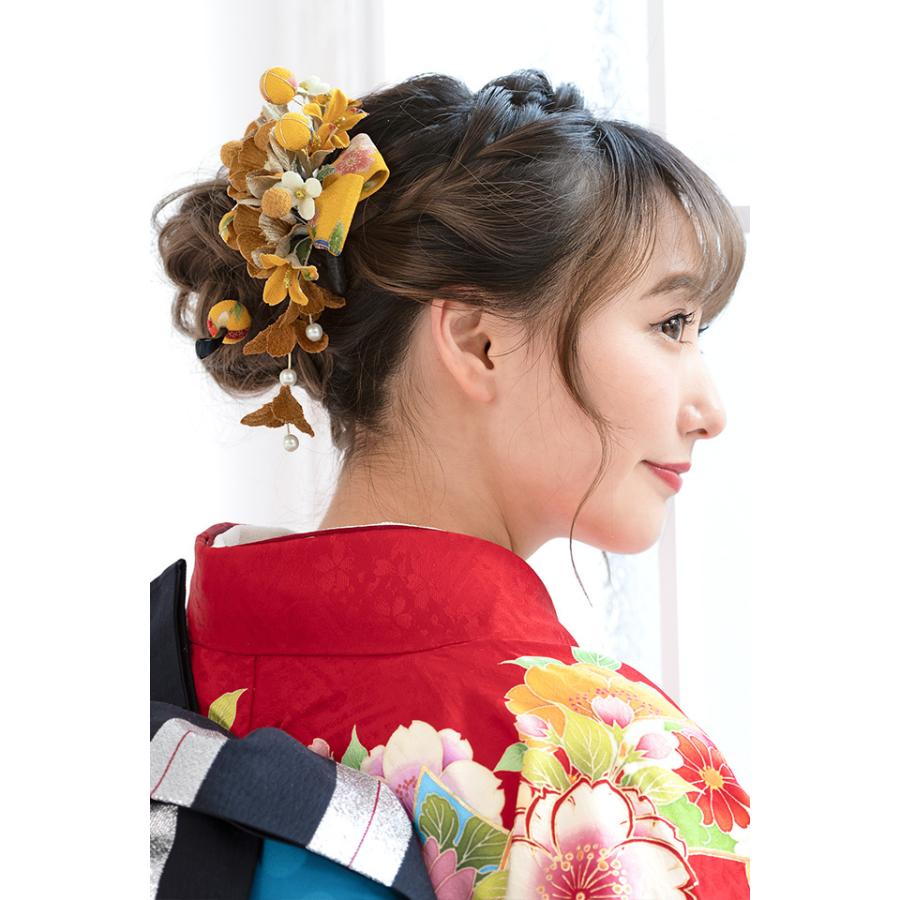 成人式 髪飾り 成人式の髪飾り 3点セット 黄色 花 フラワー 和柄 リボン パールビーズ 卒業式 和装 SOUBIEN（創美苑） 成人式 髪飾り 黄色 イエロー 3点セット 振袖 卒業