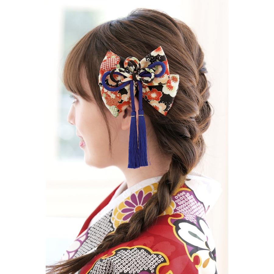 SOUBIEN（創美苑） 髪飾り 卒業式 リボン 紫紺 黒 ブラック 花柄 古典