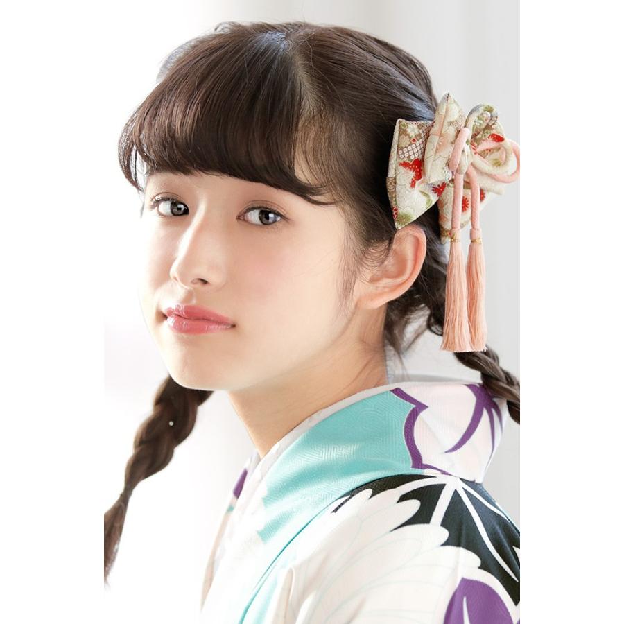 髪飾り 卒業式 リボン 象牙色 アイボリー ピンク 花柄 古典柄 りぼん 組紐 房飾り 縮緬 ちりめん 和柄 成人式 振袖 和装 Kaz3009tw 3077 きもの館 創美苑 通販 Yahoo ショッピング