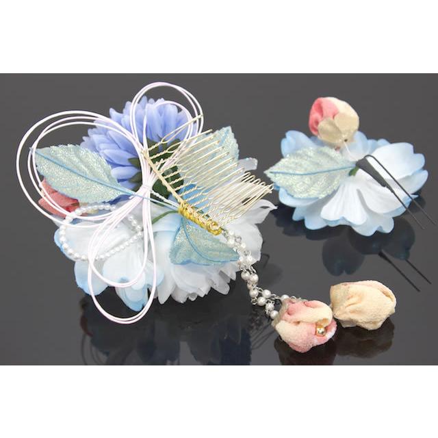 SOUBIEN 髪飾り 成人式 2点セット 振袖 花 フラワー 青 ブルー