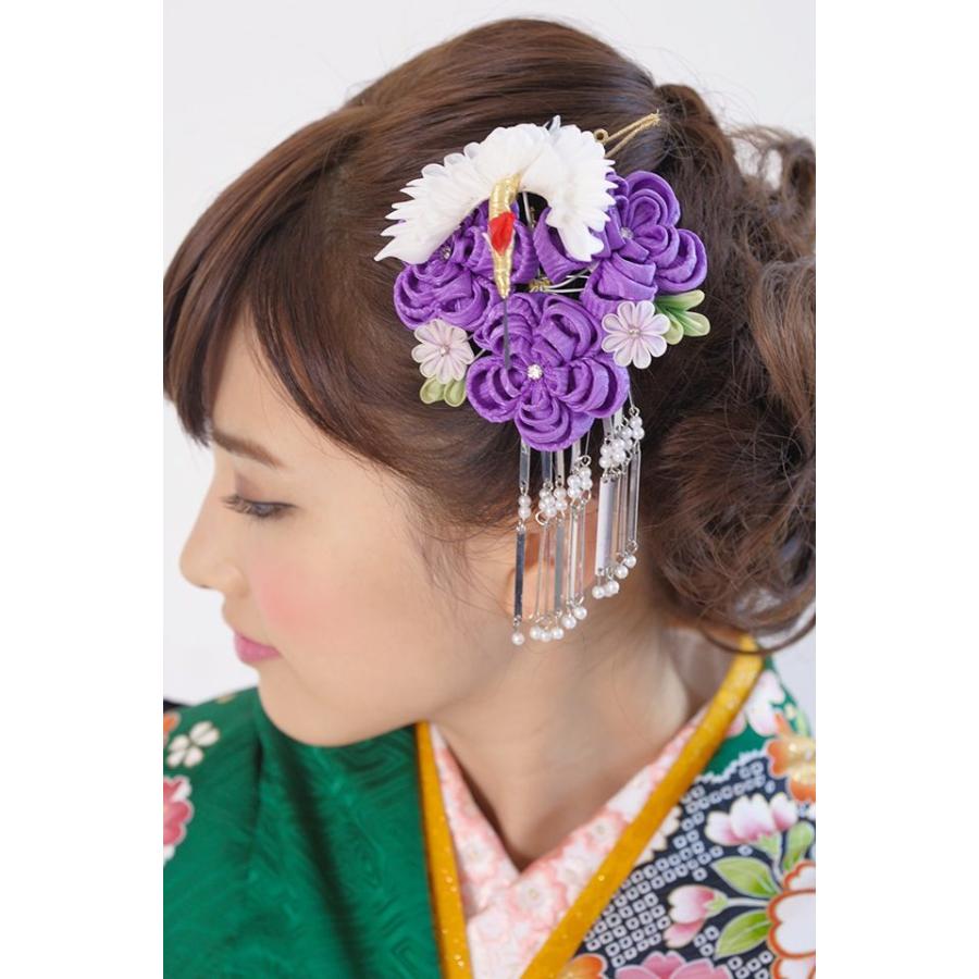 SOUBIEN（創美苑） 成人式 つまみ細工 髪飾り 卒業式 振袖 紫 鶴