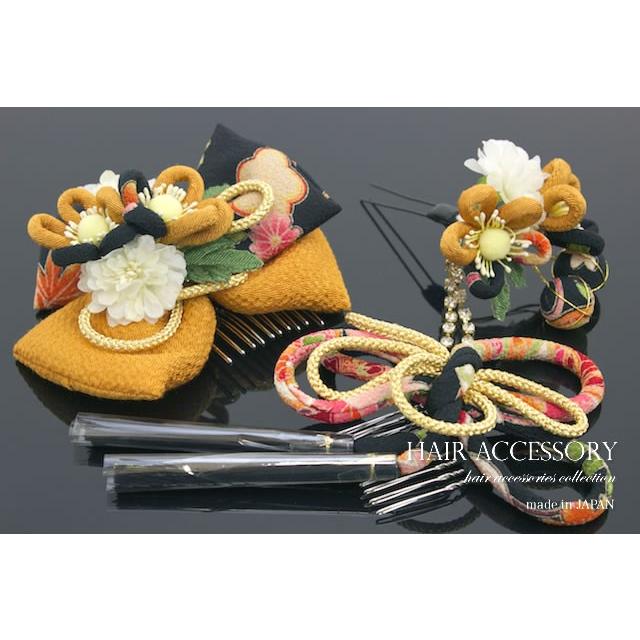 SOUBIEN（創美苑） 髪飾り リボン 卒業式 成人式 3点セット 黒 黄色 和