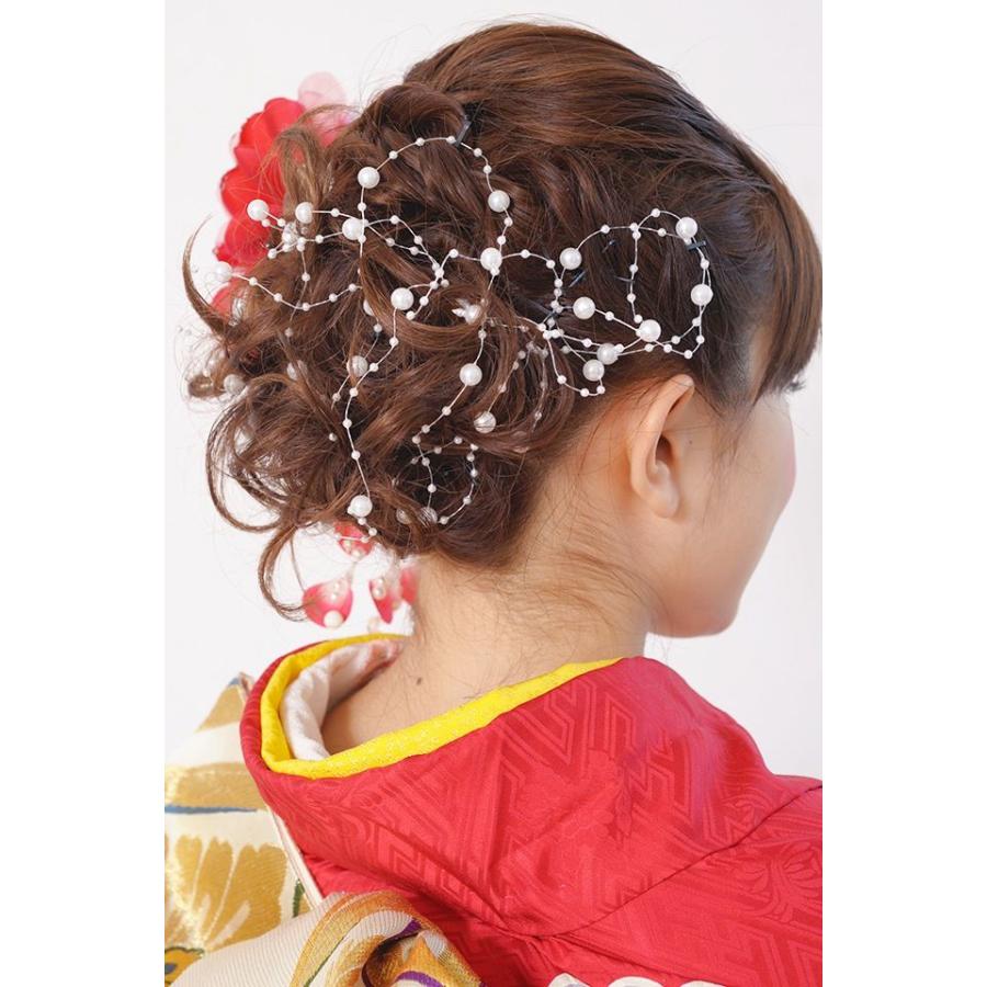 髪飾り 成人式振袖髪飾り 卒業式袴髪飾り 赤 白 花 パールビーズ ラメ ブラ Kaz4121cm 3191 きもの館 創美苑 通販 Yahoo ショッピング