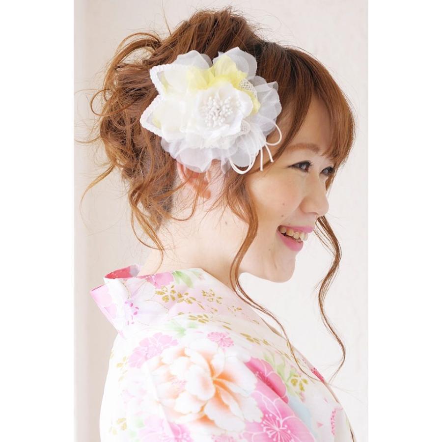 SOUBIEN（創美苑） 髪飾り 花 髪飾り オーガンジー スパンコール 黄色