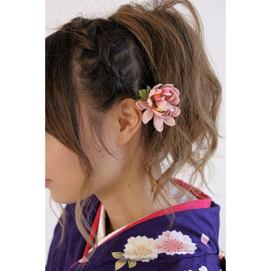 髪飾り 2点セット 成人式 振袖 卒業式 袴 はかま 花 菊 コーラルピンク 