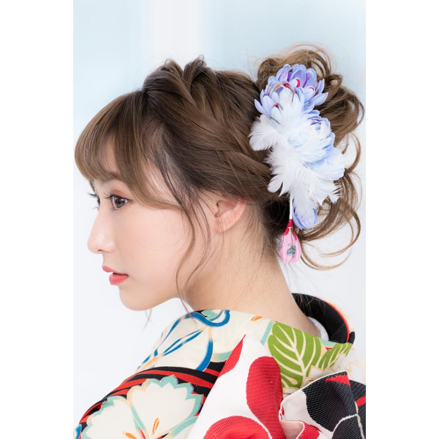 髪飾り 2点セット 成人式 振袖 卒業式 袴 はかま 花 菊 青 ブラ飾り 羽 和柄 ヘアアクセサリー ふりそで 髪留め 髪かざり かみかざり Kaz4309tw 3031 きもの館 創美苑 通販 Yahoo ショッピング