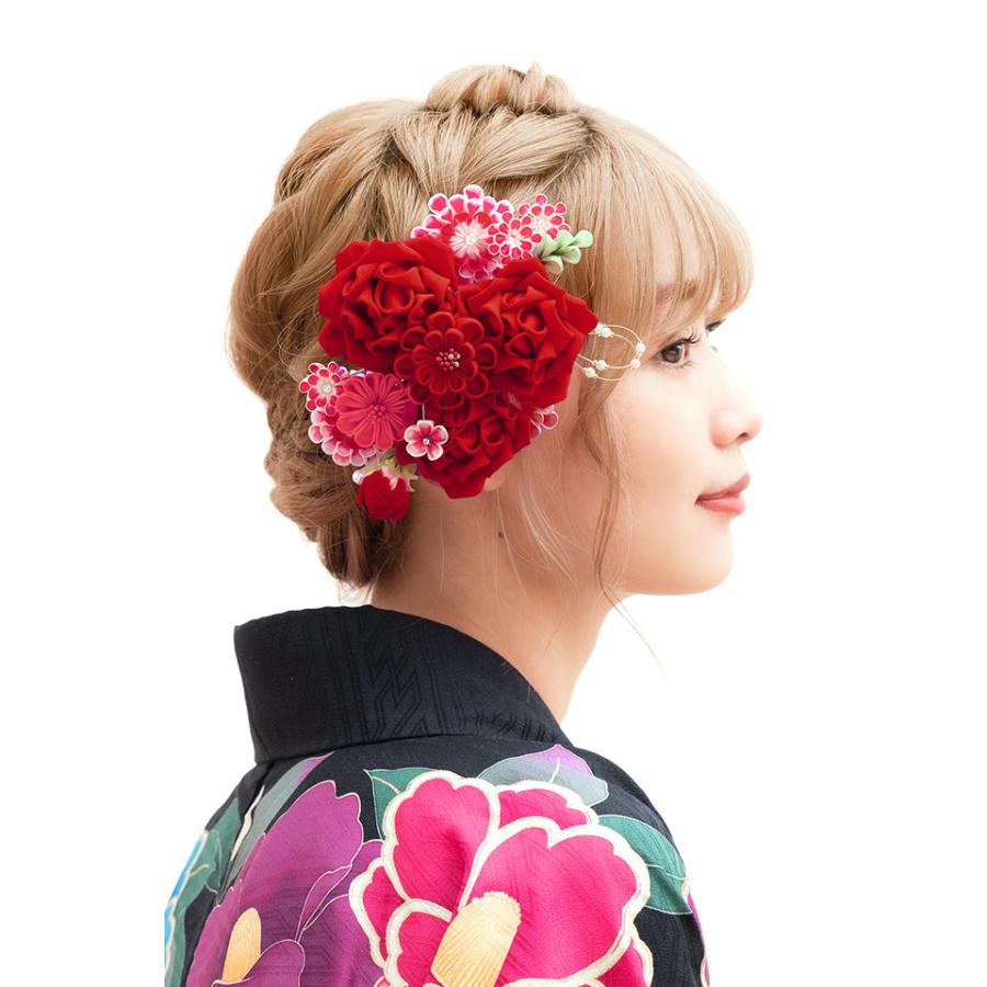 大きな つまみ細工 髪飾り 薔薇 成人式やウエディングに  振袖 結婚式 成人式 SOUBIEN 成人式 つまみ細工 髪飾り 振袖 菊 薔薇 赤 コーム
