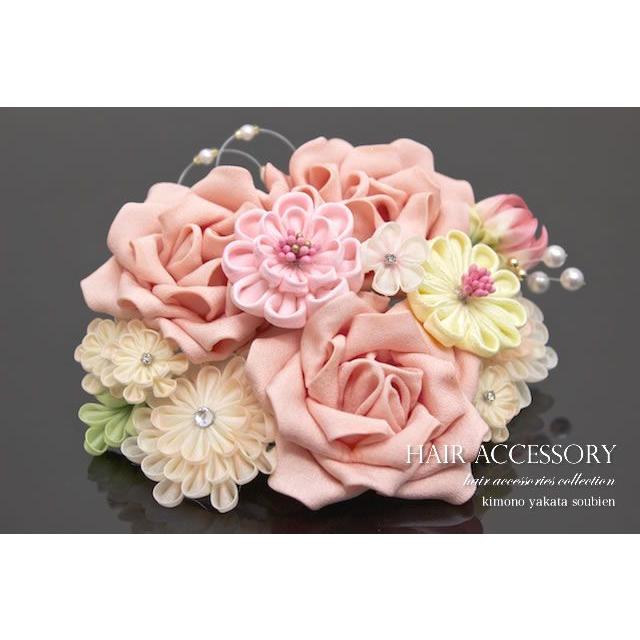SOUBIEN（創美苑） 成人式 つまみ細工 髪飾り 振袖 菊 薔薇 ピンク