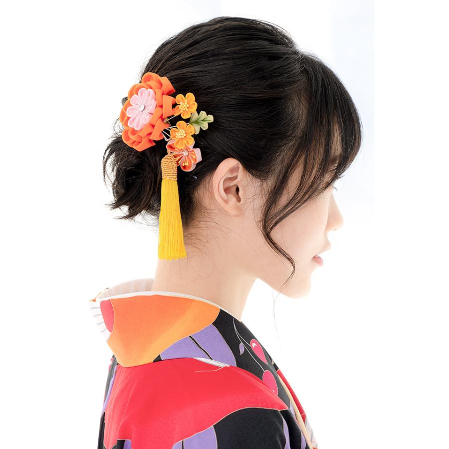 SOUBIEN（創美苑） 髪飾り オレンジ つまみ細工 房紐 ビーズ ビジュー